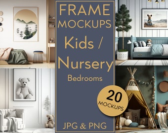 Paquete de maquetas de marcos, maquetas de habitaciones para niños y guarderías, plantilla de maquetas, maqueta de interior de casa para WallArt, maqueta de póster, Canva, PNG, JPG, Boho