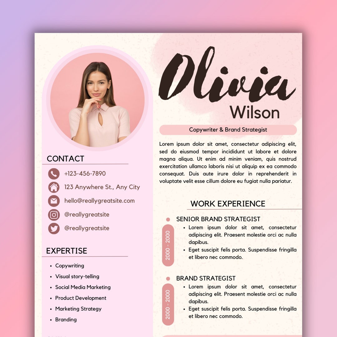 Pink Theme CV RESUME for CANVA Professional Executive Resume - Etsy ...