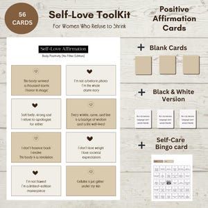 Bevestigingskaarten eigenliefde, afdrukbaar affirmatiespel, ondersteuningsbevestigingen voor de menopauze, zelfzorgdagboekprompts, zelfliefdetoolkit