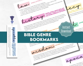 Marcadores de géneros bíblicos / Marcadores de libros de la Biblia / Guía de géneros bíblicos / Herramientas de estudio bíblico / Géneros bíblicos imprimibles