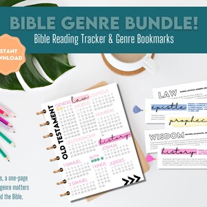 Bible Genre Bundle, Bible Reading Tracker, Bible Genre Bookmarks, Bible Genre Printable, Bible Study, Christian Printables, Instant download