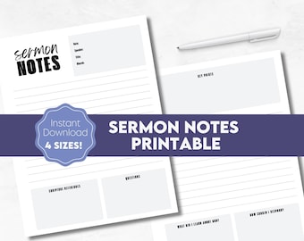 Notas de sermones imprimibles Notas de sermones minimalistas Plantilla de notas de sermones minimalistas Planificador cristiano imprimible Planificador feliz Notas de sermones