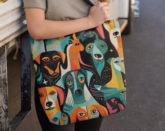 Abstract Dog Print Tote Bag Unique Handbag for Dog Lovers Fashionable and Trendy Canine Gift Idea Stylish Pet Accessory Stylish Purse