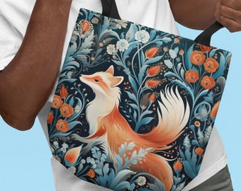 Sac fourre-tout design renard, sac à main artistique unique, cadeau moderne pour amoureux du renard, sac en textile de tous les jours, beau cadeau pour maman, sac à main élégant à imprimé animal