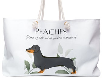 Personalized Dachshund Weekender Bag | Custom Wiener Dog Tote | Spacious Travel Bag with Name | Ideal Gift for Dog Lovers