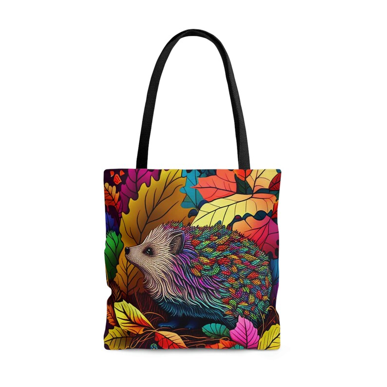 Hedgehog Fall Tote, Woodland Animal Shopping Bag, Colorful Autumn Nature Gift image 3