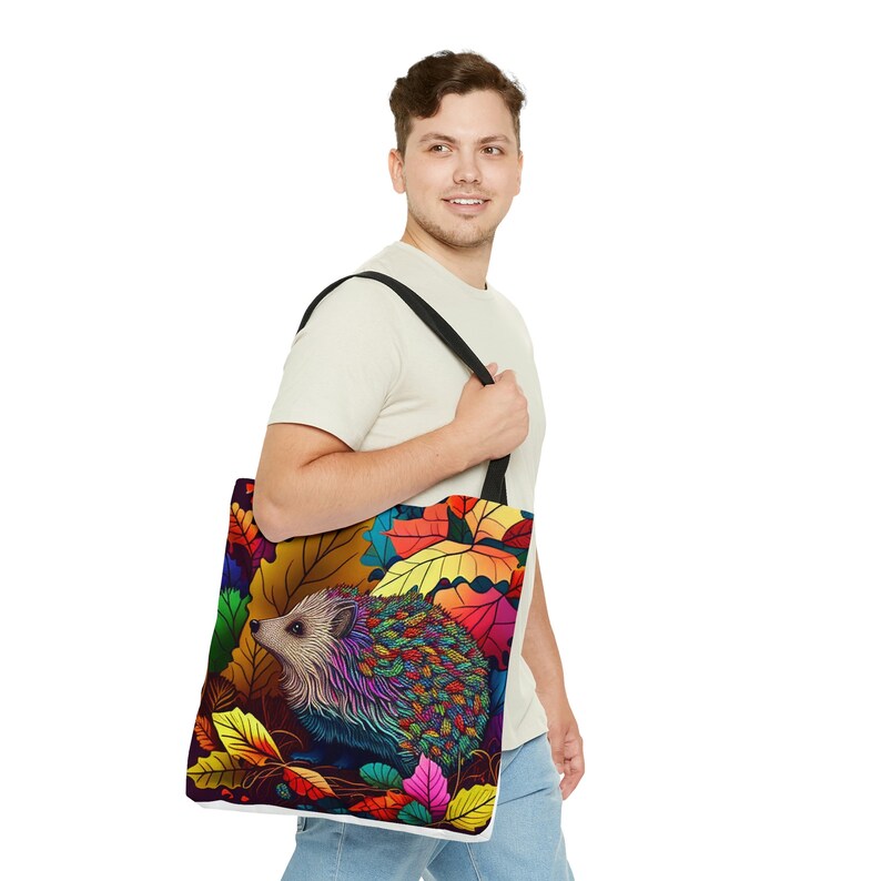 Hedgehog Fall Tote, Woodland Animal Shopping Bag, Colorful Autumn Nature Gift image 5