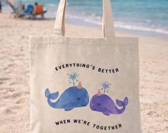 Bolsa de lona de algodón personalizada con diseño de ballena, ideal como regalo ecológico para la playa