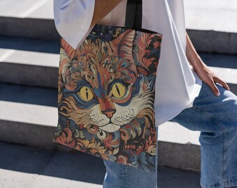 Sac fourre-tout chat, cadeau pour amoureux des chats, portrait de chat abstrait, sac à main avec motif chat, sac à main chat coloré, sac fourre-tout avec chaton, cadeau femme chat