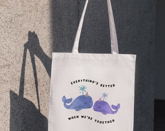 Sac fourre-tout avec baleines, sac pour les amoureux de l'océan, cadeau pour amateur de baleines, sac à main violet de tous les jours, joli sac fourre-tout, cadeau de Saint-Valentin, cadeau pour amoureux