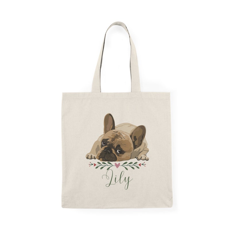 Aanpasbare Franse Bulldog draagtas met naam Gepersonaliseerde milieuvriendelijke canvas handtas Uniek Frenchie cadeau voor hondenliefhebbers afbeelding 8
