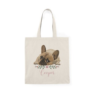 fourre-tout personnalisable bouledogue français avec nom Sac à main personnalisé en toile écologique Cadeau Frenchie unique pour les amoureux des chiens image 3