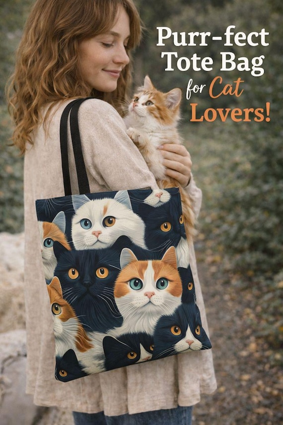 猫柄トートバッグ、カラフルな猫アートキャリー、再利用可能な 