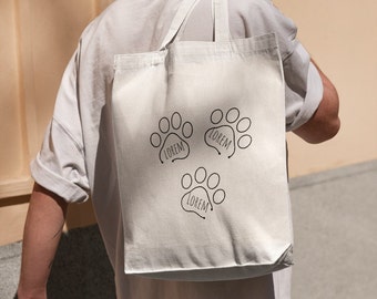 Personalized Dog Paw Natural Cotton Tote Bag with Your Text Nude Handbag for Dog Moms Minimalistic Dog Mom Gift Customizable Shopping