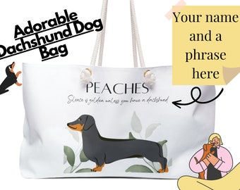 Personalized Dachshund Weekender Bag, Custom Wiener Dog Tote Bag, Customized Dachshund Travel Bag with Name, Spacial Sausage Dog Tote Gift