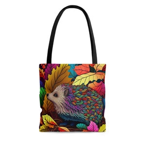 Hedgehog Fall Tote, Woodland Animal Shopping Bag, Colorful Autumn Nature Gift image 7