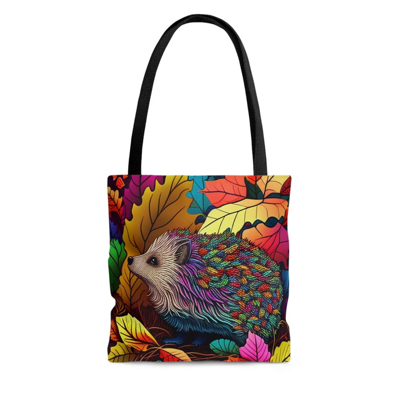 Hedgehog Fall Tote, Woodland Animal Shopping Bag, Colorful Autumn Nature Gift image 7