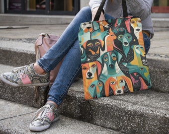 Abstract Dog Print Tote Bag Unique Handbag for Dog Lovers Fashionable and Trendy Canine Gift Idea Stylish Pet Accessory Stylish Purse