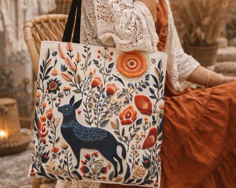 Floral Deer Print Reusable Tote for Shopping, Beach, Gift for Nature Lovers
