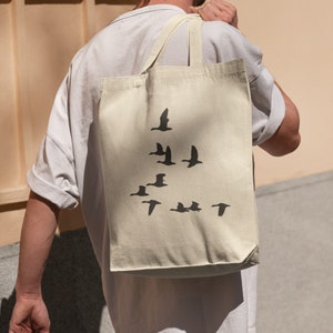 Minimalistic Bird Tote Bag Cotton Tote with Bird Design Simple Bird Print Shopping Bag Gift for Bird Lover Sustainable Cotton Bird Tote