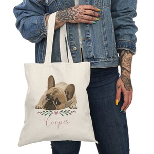 Aanpasbare Franse Bulldog draagtas met naam Gepersonaliseerde milieuvriendelijke canvas handtas Uniek Frenchie cadeau voor hondenliefhebbers afbeelding 6