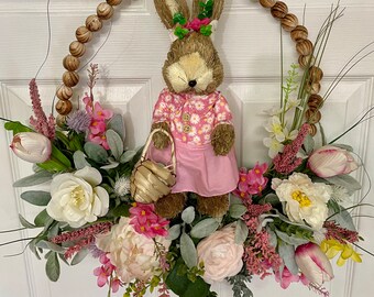 Easter Bunny Wreath, Easter Wreath, Hoop Easter Wreath, Easter Bunny Decor, Easter Front Door decor, Spring wreath, hoop Wreath