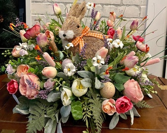 Large elegant Spring arrangement, elegant Easter centerpiece, Spring floral arrangement, spring bunny kitchen counter arrangement