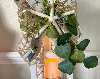 Coastal lantern, Beach wedding decor, wooden lantern, Summer decor, Beach House,  Nautical Lantern, beach starfish lantern, unique gift idea