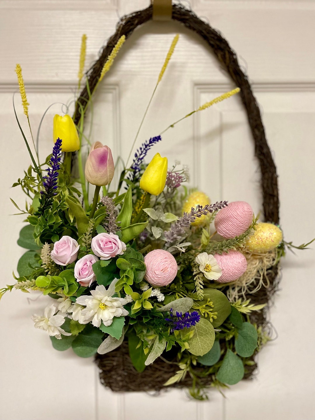 Spring Tulip Door Basket, Easter Basket Door Hanger , Easter Door