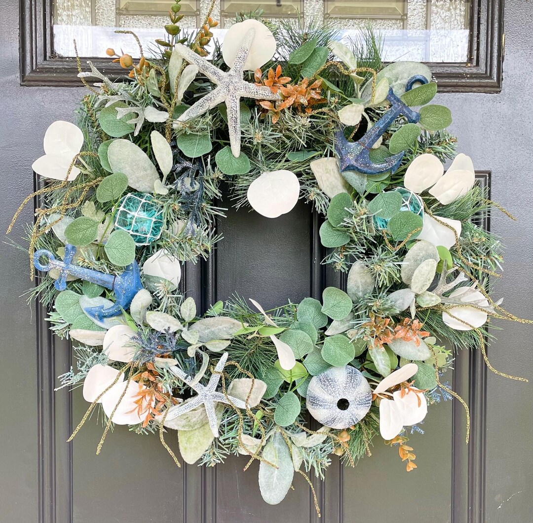 Coastal Starfish Front Door Wreath, Nautical Wreath, Beach House ...
