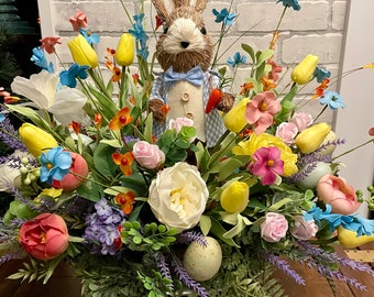 Large Easter arrangement, Easter bunny centerpiece, XL Easter table decor, Spring floral arrangement, Easter kitchen counter arrangement