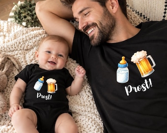 Dad and Baby Matching Set: Father and Child Partner Look T-Shirt & Baby Bodysuit - Gift for Dad, Father's Day, Birthday, Cheers! Outfit: Dad and Baby Partner Look