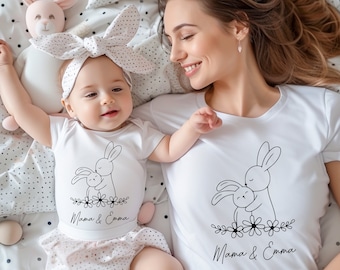 Mother and baby gift idea. Mother and child set. Matching outfits for the best mother and baby duo. Mother's Day gift: Mom and Me Bunny Set.