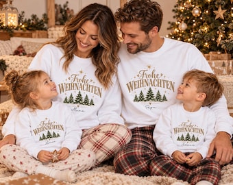 Personalized Christmas Family Outfit – Sweatshirt, T-Shirt, Baby Bodysuit with Name, Mom, Dad, Children Matching Christmas Outfits, Christmas Sweater
