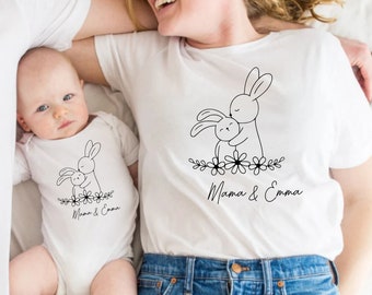 Moeder en baby cadeau-idee.Mother Child Set. Bijpassende outfits voor het beste moeder- en babyduo. Moederdagcadeau: mama en ik konijnenset.
