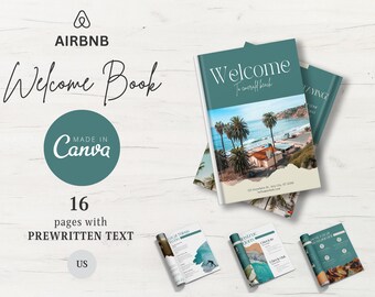 Airbnb Welcome Book Template | Beach House Guest Book | Airbnb House Manual | Host Signs | VBRO Host Guidebook | Canva Template