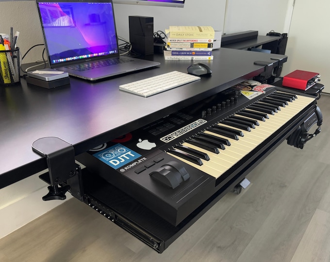 Clamp-On Under Desk MIDI Keyboard Tray – Heavy Duty, Adjustable for Studio Desk, Synths, Pianos & Music Producers