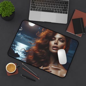 Celestial Siren Neoprene Desk Mat, Mystical Goddess Art Mouse Pad