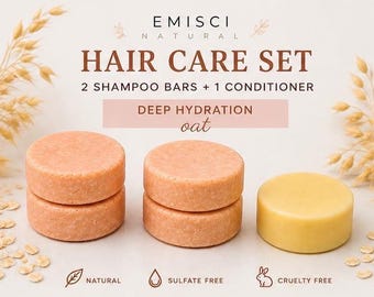 Set de champú sólido hidratante – Cuidado del cabello con avena – Tratamiento para cabello seco – Champú y acondicionador naturales – Sin sulfatos – Productos artesanales para el cuidado del cabello