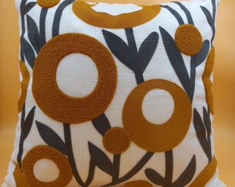 Flower Punch Embroidered Throw Pillow Cover,Decorative Punch Needle Pillow,Tufted Pillow Cover, Bohemian Pilllowcase,Upholstery Fabric