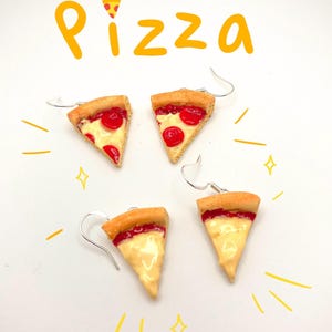 Polymer Clay Pizza Earrings, Handmade Pizza Earrings, Both Cheese and Pepperoni, Realistic Food Earrings with 925 Sterling Silver Hooks.
