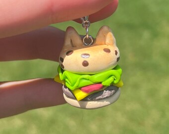 Polymer clay cat burger food charm keychain cute charms