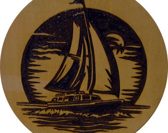 072-Sailing Serenity – Coastal Pyrography Plaque