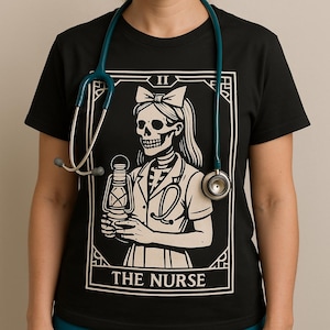 Skull Nurse T-Shirt: Gothic Tarot Card, Spooky Halloween Tee