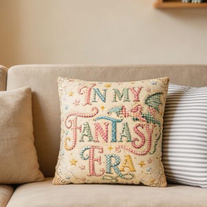 Funda de almohada "In My Fantasy Era", decoración de dragón caprichoso, acento de dormitorio estilo cottagecore (35,5 x 35,5 cm)