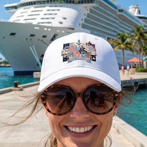 Gorra con modo crucero activado, gorra de béisbol náutica de imitación patchwork, regalo para viaje familiar en crucero, gorra de papá con aspecto bordado