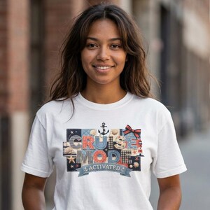 Cruise Mode Activated T-shirt | Nautical Anchor Faux Patchwork Graphic Tee