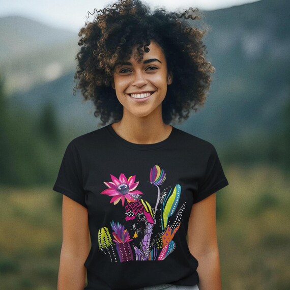 Cactus T-Shirt Vibrant Southwest Graphic Tee Colorful Summer Boho Shirt Gift for Nature Lovers