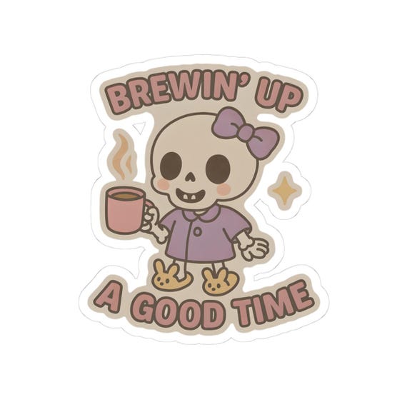 Kawaii Skeleton Coffee Sticker: Whimsical Skull Decor