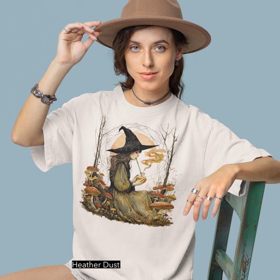 Whimsical Witch Tee, Mushroom Shirt, Enchanted Forest T-Shirt, Magical Mushroom Shirt, Fantasy Wiccan Gift, Fairycore shirt, Cottagecore